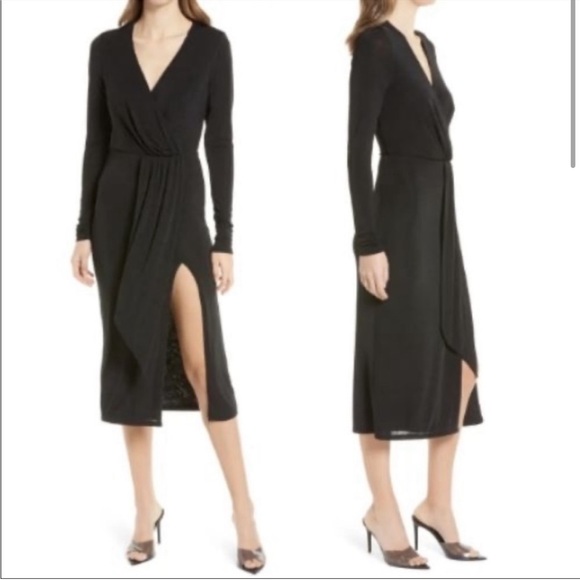 New With Tags Good American Shimmer Wrap Dress Size XL in Black - Picture 1 of 8